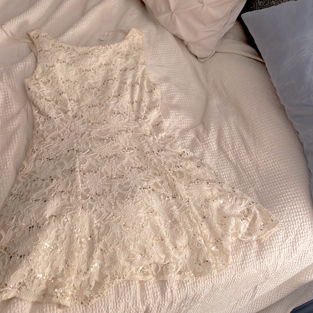 White sequins drop waist dress